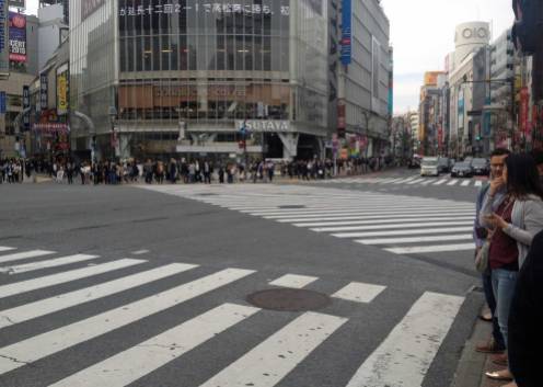Rote Ampeln: Die Shibuya-Kreuzung ist menschenleer.